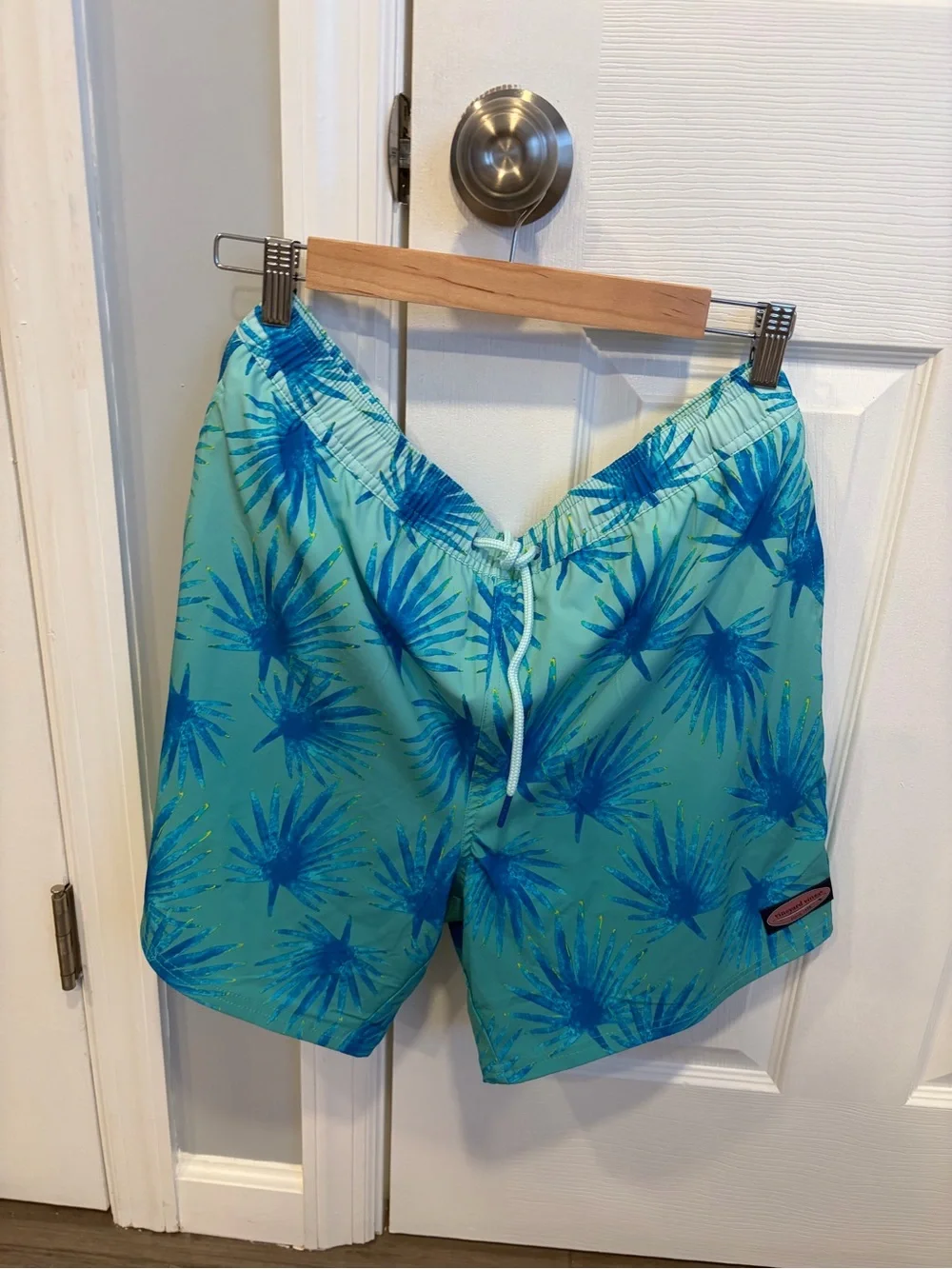 Vineyard Vines Aqua Teal Swim Trunks with Blue Palm Print